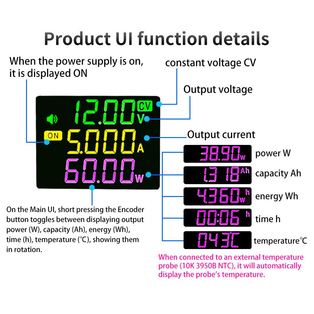 Цифровой регулятор напряжения постоянного тока, модуль питания, полный угол обзора, цветной ЖК-дисплей VA
