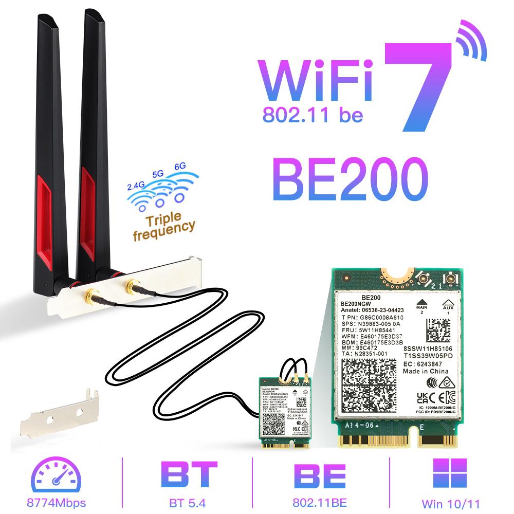 WiFi 7 для беспроводной сетевой карты Intel BE200 Bluetooth 5.4 WiFi BE200NGW NGFF адаптер 802.11AX 2.4G/5G/6GHz для ПК Win10/11