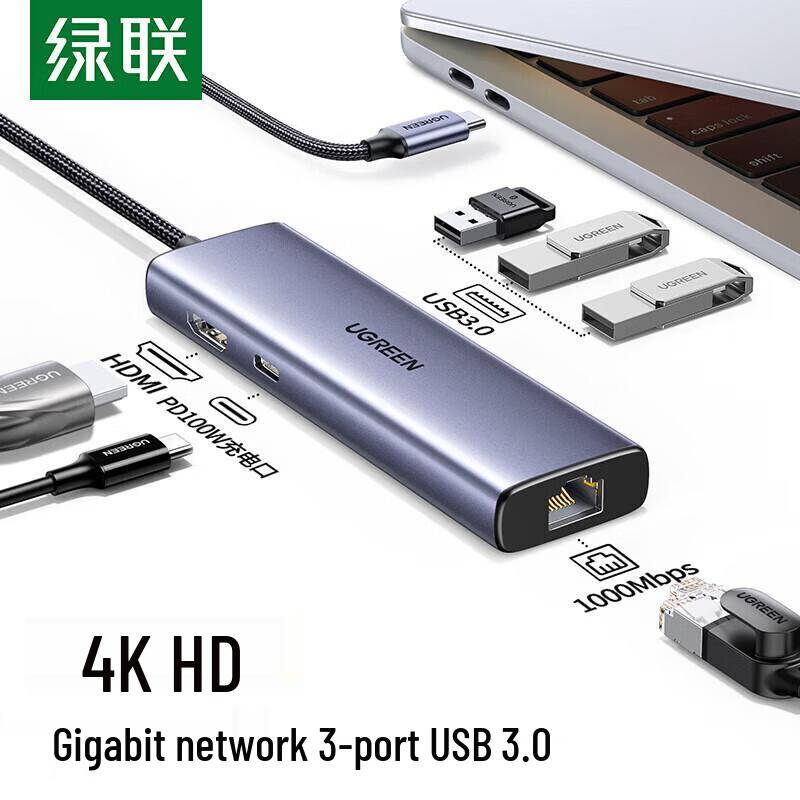 Ugreen Хаб CM512 Type-C с Gigabit Ethernet и HDMI