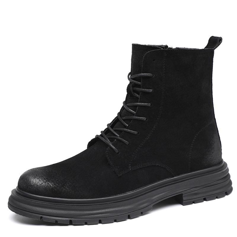 Fashion Mens Casual Stage Nightclub Cow Suede Leather Boots Black Trendy Autumn Winter Shoes Cowboy Platform Boot High Motorcycle Botas