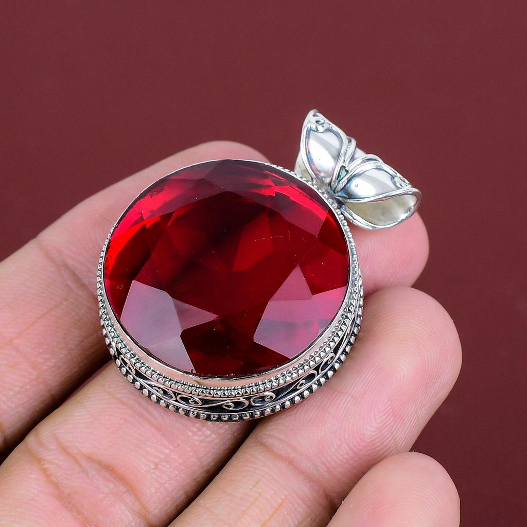 Faceted mozambique garnet pendant natural gemstone pendant 925 sterling silver pendant handmade jewelry vintage design pendant gifts for her