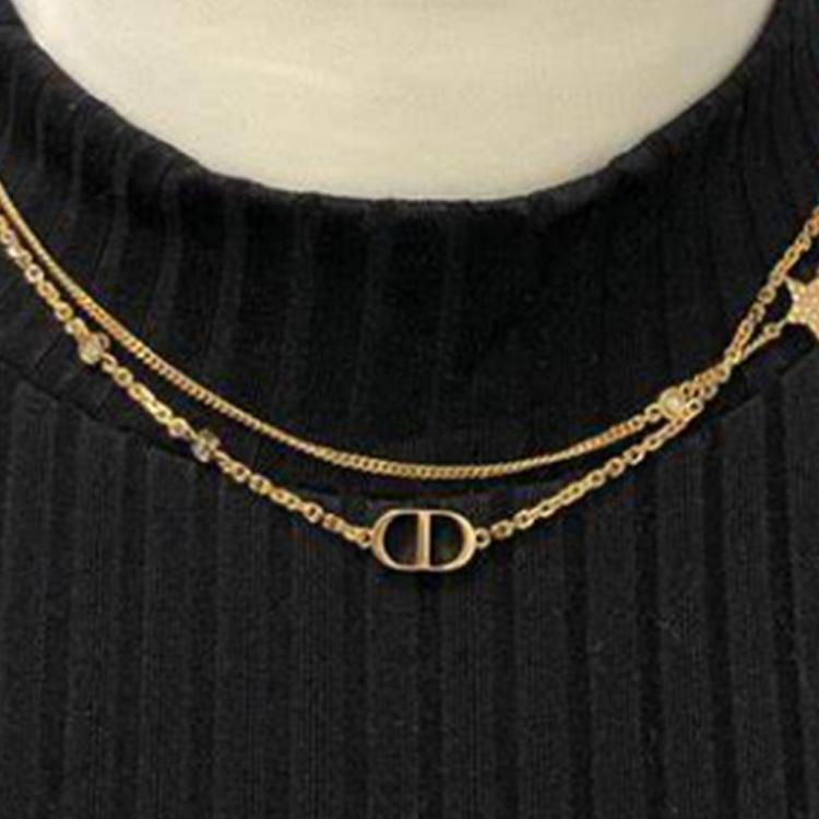 Dior Стильный Дизайн Металл Белый Кристалл Ожерелье Женское Ожерелье Золото 106964268