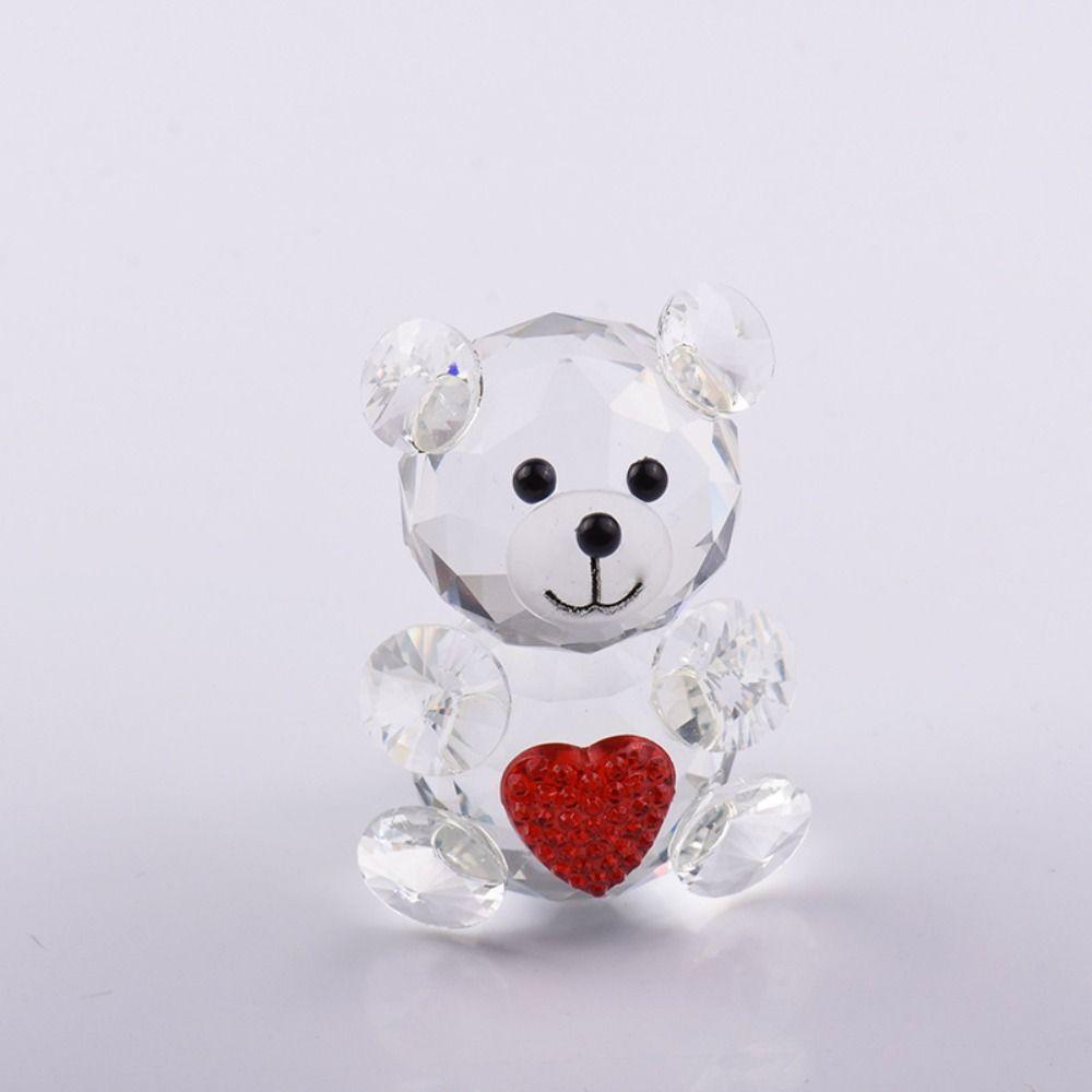 Red and Transparent Crystal Baby Bear Figurine Collection Bear Pretty Glass Ornament Home