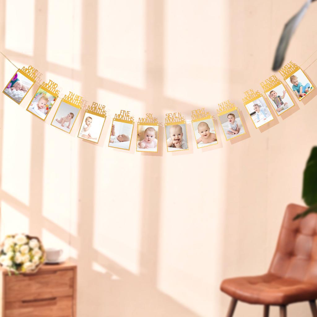 Children'S Birthday Party, First-Year Party Venue Decoration, January-December Photos, Flags, Photo Frames, Banners