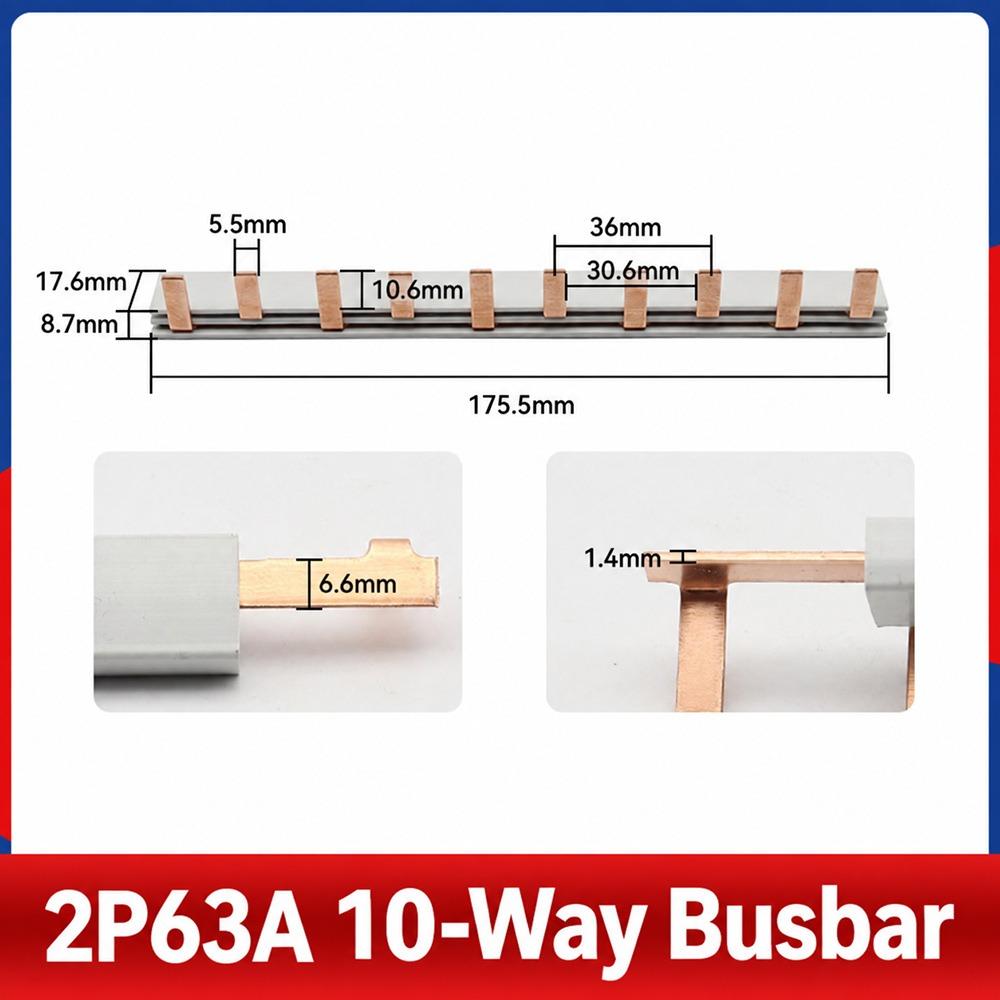 1Pcs 1/2/3Pole MCB Busbar 4-12 Way Copper Bus Bar for C45 IC65N Circuit Breaker Distribution Box