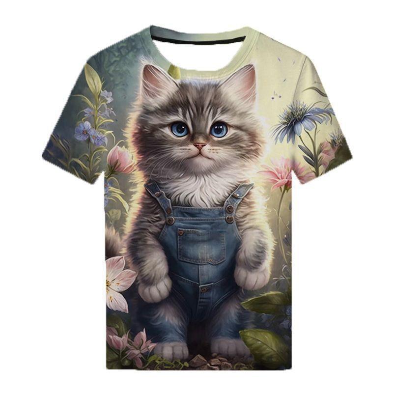 Повседневная мужская футболка с короткими рукавами и принтом Pet Cat 3D Digital Printed