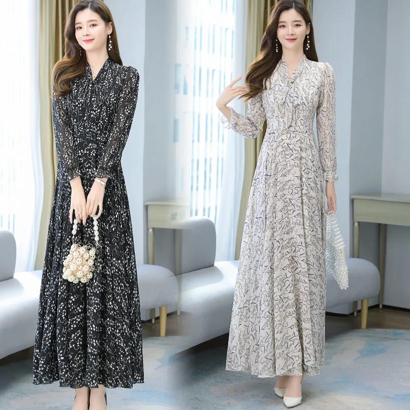 Шифоновое платье с длинными рукавами, весеннее и осеннее шифоновое платье с супер сказочной талией, пляжное платье с длинной юбкой, легкая дышащая ткань