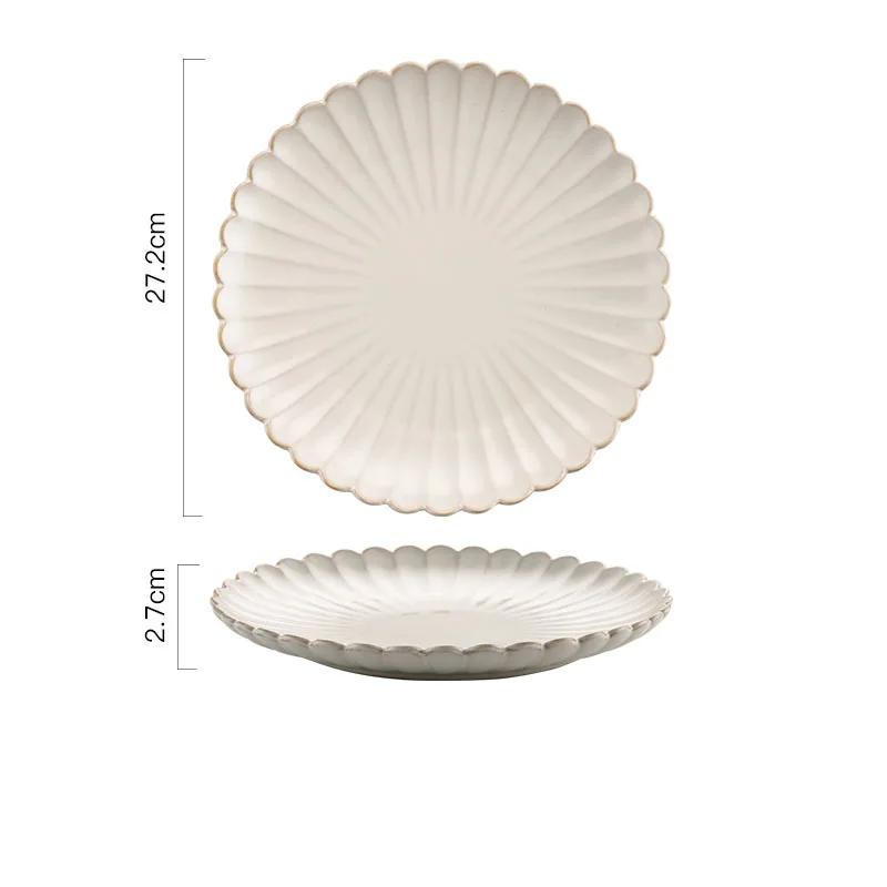 Ретро Керамическая Посуда Тарелки Тарелка для Рыбы Тарелки Ручная Лепка Цветочный Рельеф Гостиная Обеденная Тарелка Кухня Блюдо для Фруктов Салата Миска