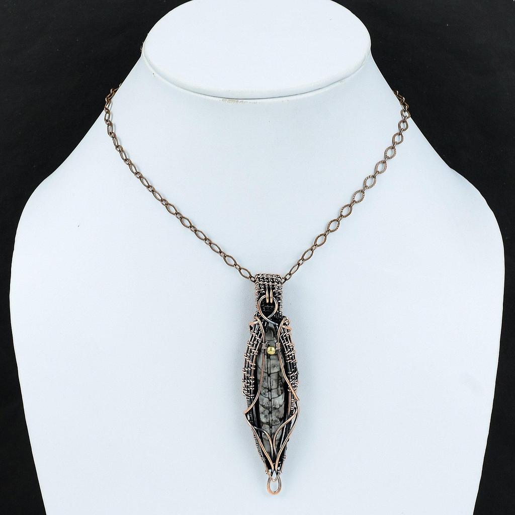 Orthoceras Fossil Pendant Copper Wire Wrapped Pendant Handmade Pendant Copper Jewelry Wonderful Gemstone Pendant Wire Wrap Jewelry For Gift