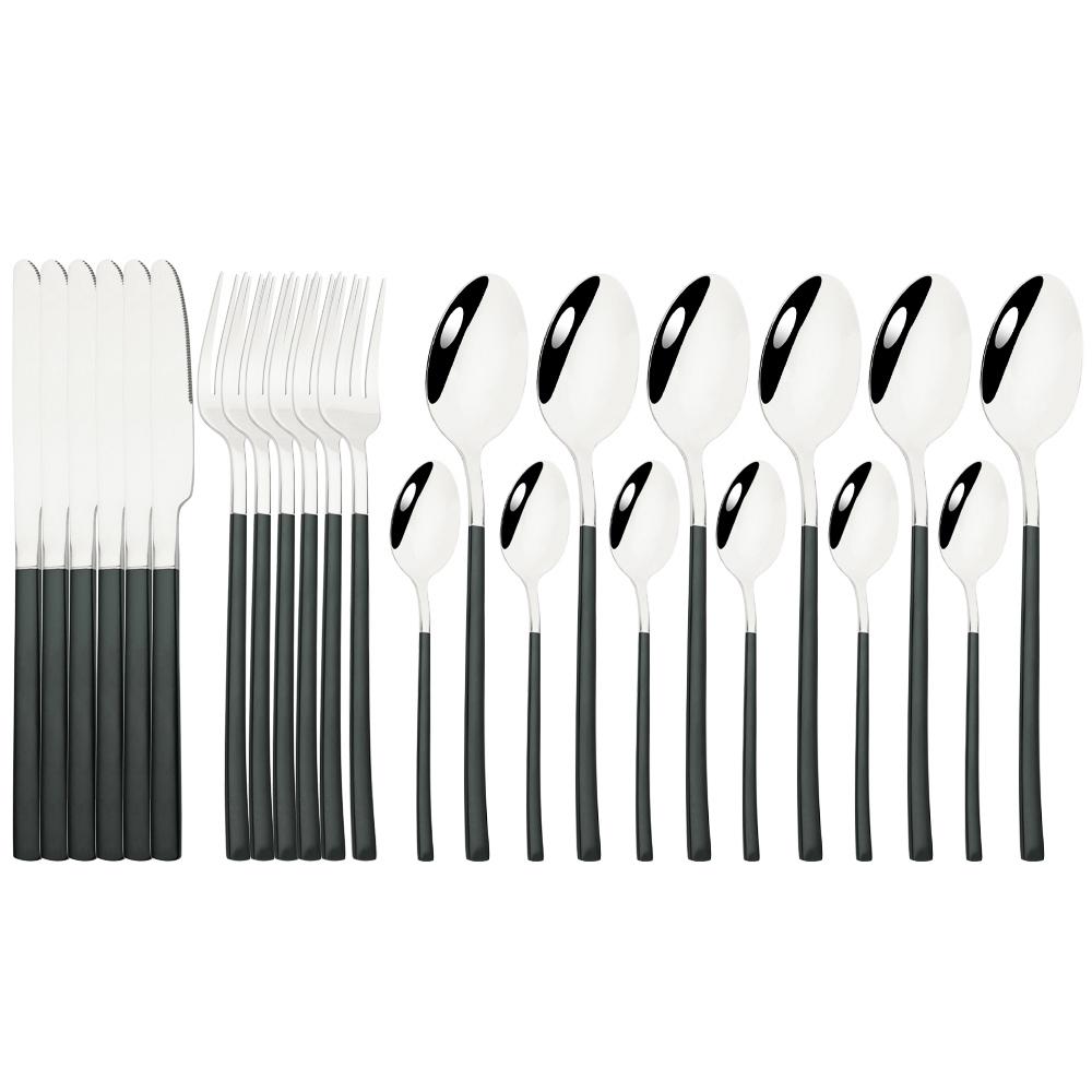 24 Pieces Sets Kitchen Tableware Cutlery Set Mint Green Gold Stainless Steel Dinnerware Set Food Flatware Mirror Silverware Set