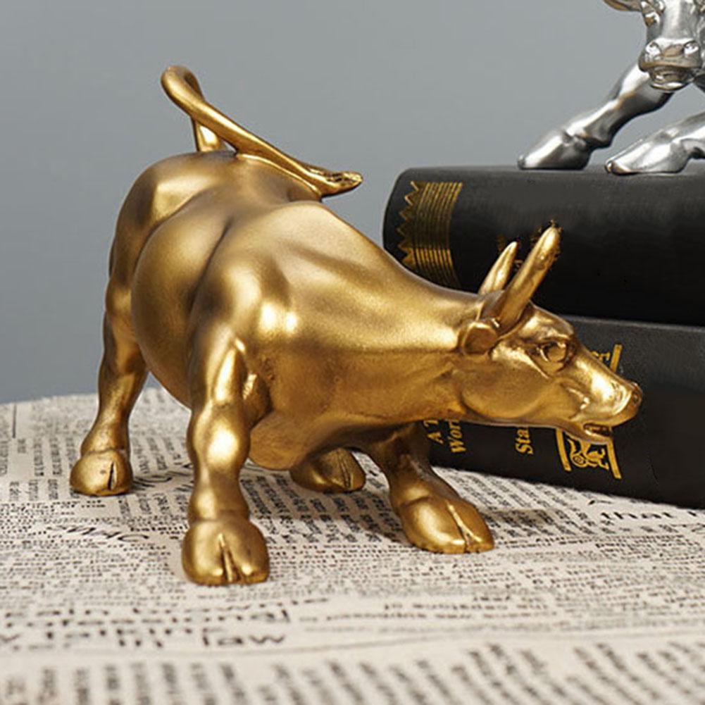 Bronze Bull Statue Wall Street Bronze Sculpture Antique Fengshui Bull OX Statues Handmade Craft Home Office Decor Business Gifts