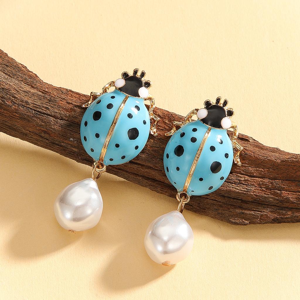 Божья коровка Сплав цинка Яркий Имитация жемчуга Летний отпуск Женские серьги