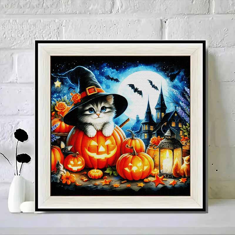 New Arrival 5D DIY Full Circle Diamond Painting "Halloween with Kittens" Embroidery Cross Stitch Home Decor Gift