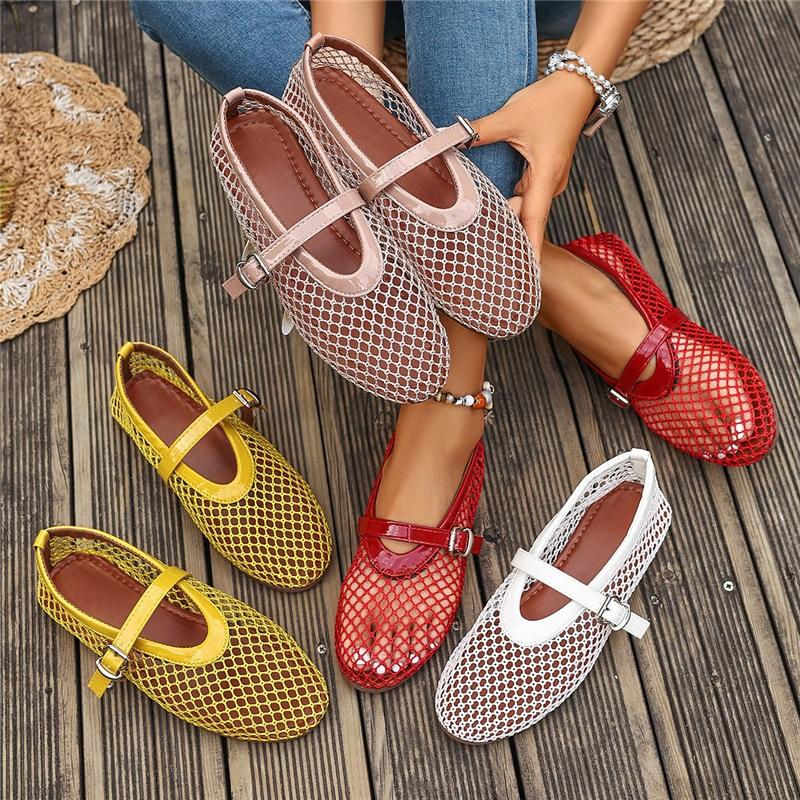 Soft Sole Breathable Mesh Flat Bottom Hollow Mesh Shoes Mary Jane Single Shoe