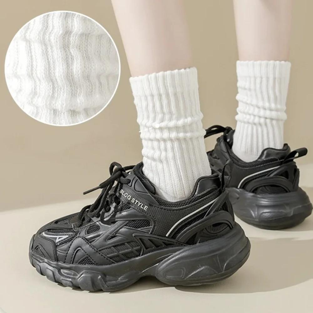 Solid Color Knitted Long Socks Cotton Cuffs Ruffles Socks Casual Middle Tube Socks Girls