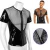 Men Leather Short Sleeves Shirt Undershirt Clubwear Costume Evening Party Stage Costume Male Clothing