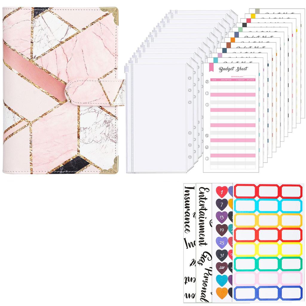 Leather Budget Binder with 12 Binder Cash Envelopes 12 Budget Sheets Label Stickers for Money Saving Budget Planner