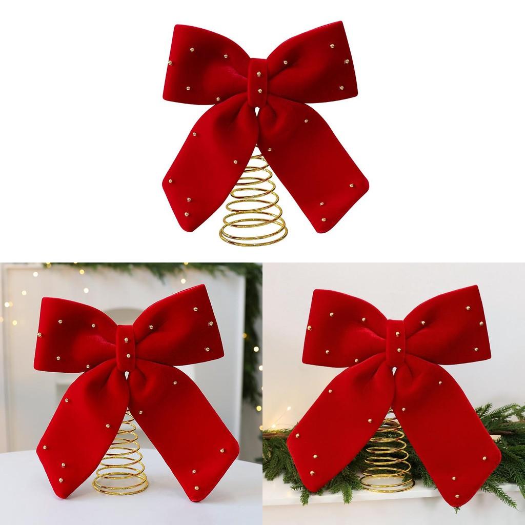 Christmas Tree Topper With Red Flannel Fabric Star And Bow For Holiday Decor