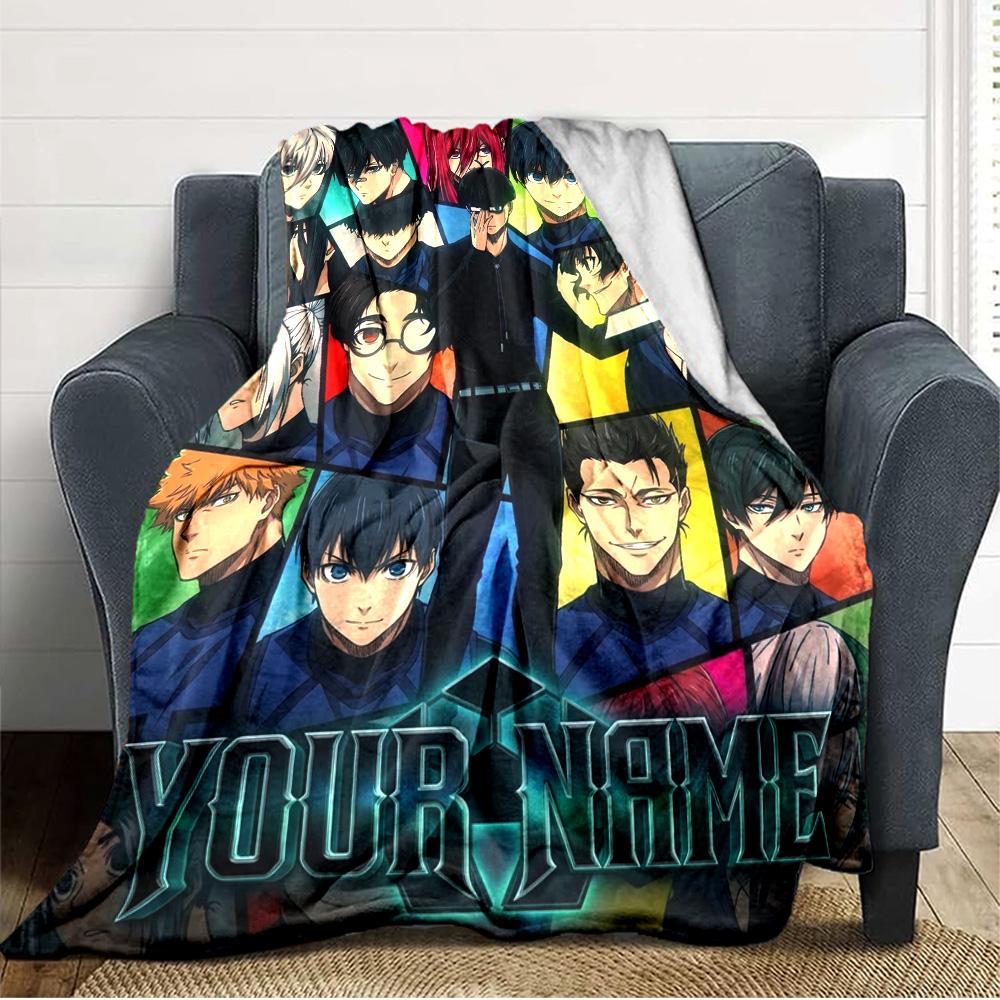 Name Custom Blue Lock Print Flannel Blanket High Quality Warm Comfortable Cover for All Seasons Perfect for Gifts Home Decor