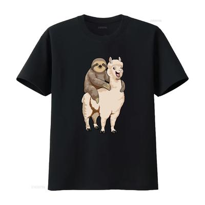 Sloth Riding Llama Funny Lazy Animal Pun T Shirt Sizes S 5XL Vintage Washed Breathable Casual Streetwear Graphic Fashion