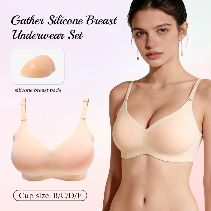 Silicone Breast Form Bra Detachable 2-in-1 Drag Queen Crossdresser Sexy Flat Chest Larger B/C/D/E Cup Cosplay Men Converge Chest