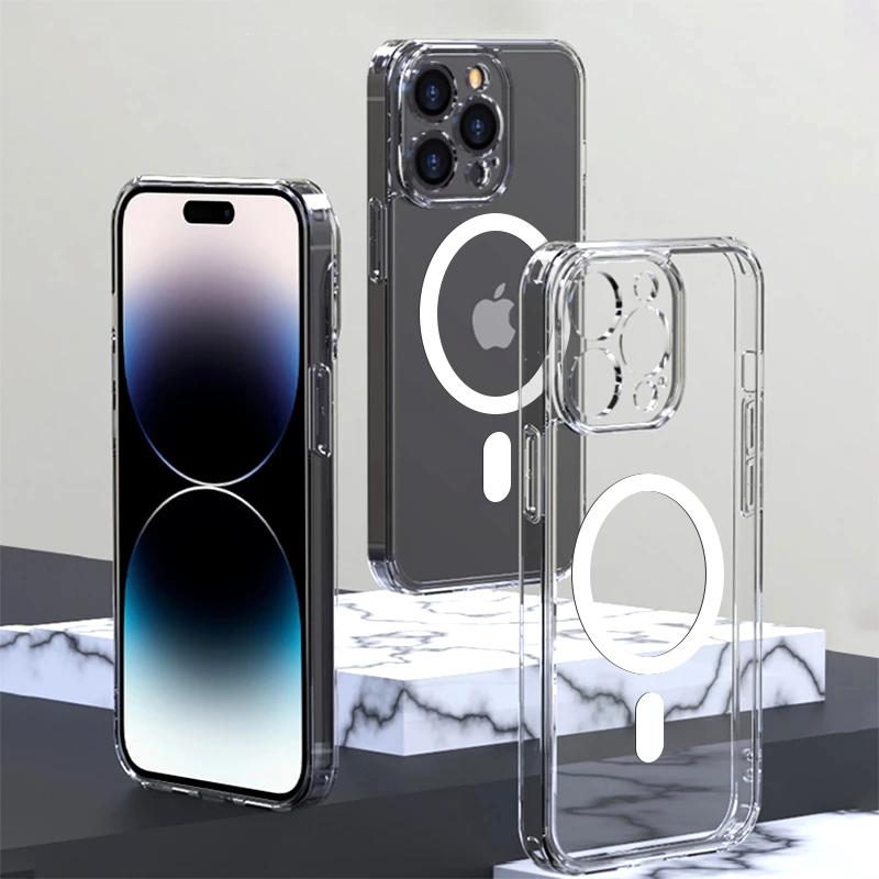 Original For Magsafe Magnetic Transparent Case For For Iphone 13 14 11 12 15 Pro Max mini Plus SE  XR XS MAX Wireless Charging Cover