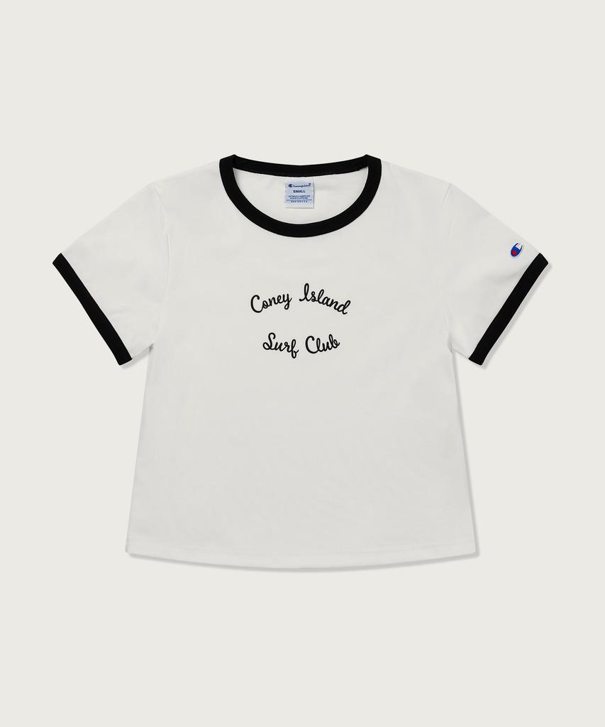 CHAMPION Women'S Coney Island Crop Ringer T-Shirt White