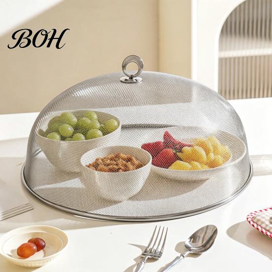 Stainless Steel Food Mesh for Kitchen Cover with Handle, Round Portable Metal Tent Backyard Barbecue Protector, Durable Guard Dishes And Fruit