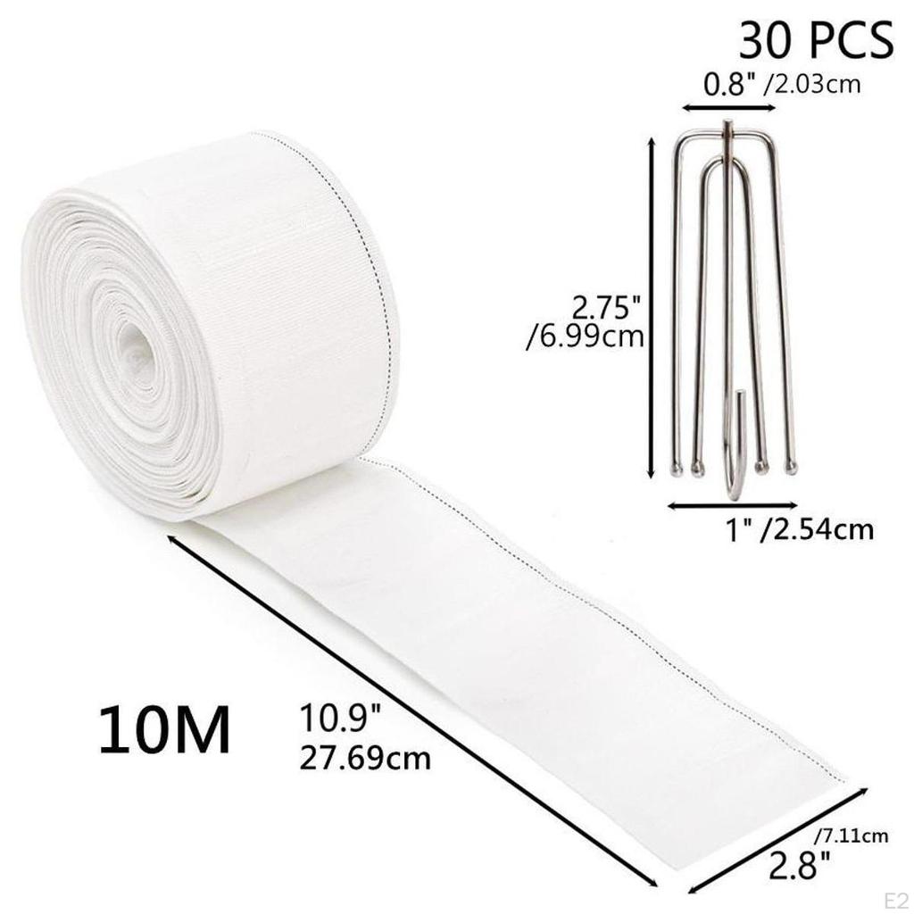 10.9 Yards Curtain Pleater Tape with 30 Hook Clip 71mm Width Wrinkle Resistant Easily Install