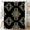 Luxury Golden Floral Print Bathroom Shower Curtain Modern European Style Decor Home Decoration Waterproof Fabric Black and Gold