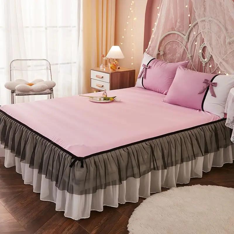 Однотонный чехол для кровати, украшение для кровати, чехол для матраса, защитная накладка в стиле принцессы