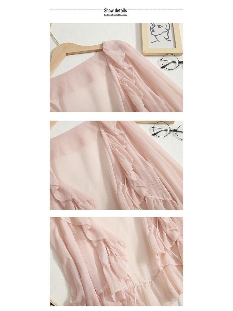 Women's Sun Protection Ruffle Tie Cardigan - Versatile Short Shawl for Summer 2024