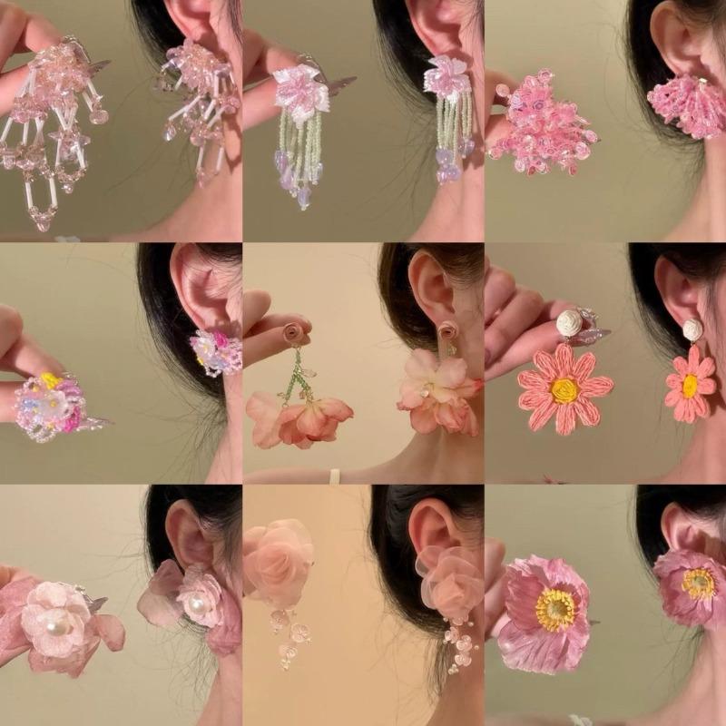Серебряные needle flower mesh серьги-гвоздики с бахромой, свежие и милые, в стиле морского отпуска, модные, универсальная атмосфера