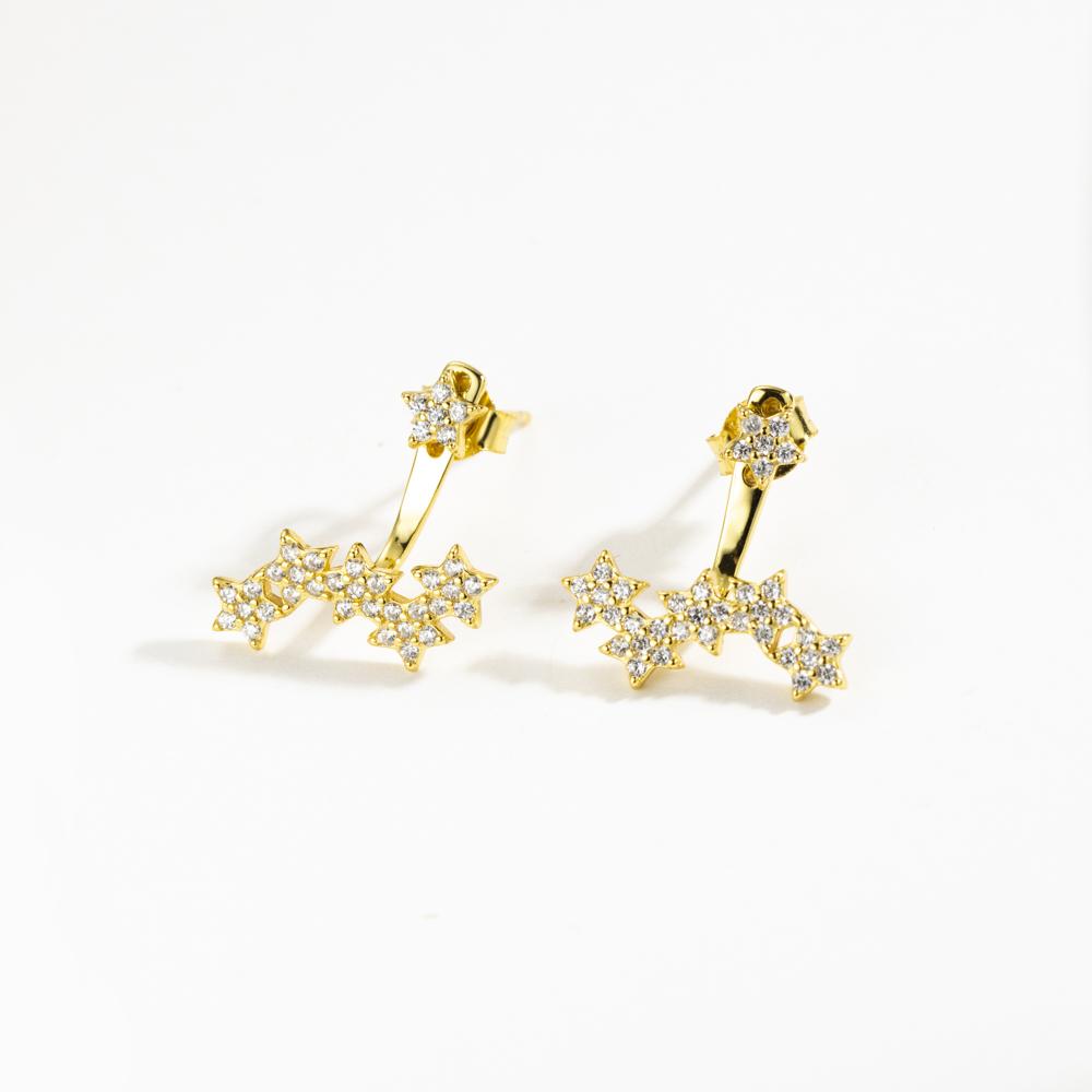 ANDYWEN 925 Sterling Silver 1pair Silver Gold Zircon Star Star Stud Earring Ladies Elegant Luxury Jewelry