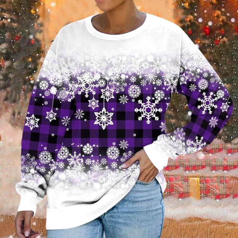 Толстовка с круглым вырезом Рождественская снежинка цифровой принт повседневная весна осень свободная женская толстовка Пуловеры и длинные рукава (Женский)