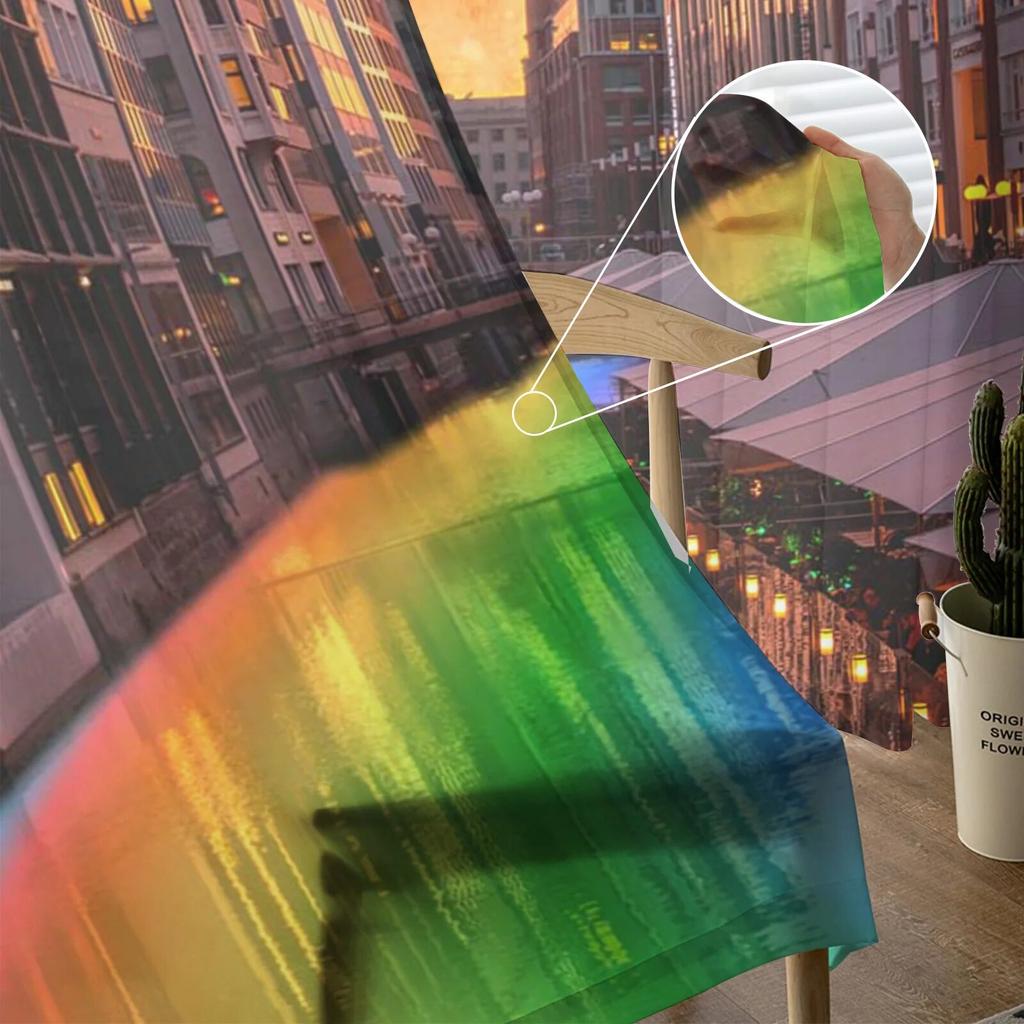 Moon Rainbow Composite Tulle Curtains for Living Room Bedroom Sheer Curtain for Balcony Hall Fashion Printed Home Drapes