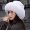 Панама из кроличьего пуха, вязаная, эластичный головной убор, теплая женская осенне-зимняя шапка из лисьего меха