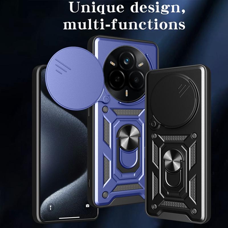 Бронированный чехол-держатель с магнитным кольцом для OPPO Realme 14 Pro 5G Pro+ с выдвижной крышкой для защиты камеры для Realme 14 Pro Plus Funda