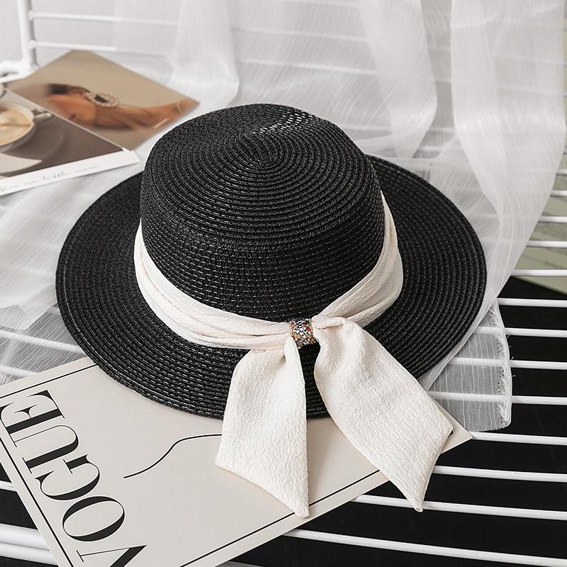 Women's Fashionable Straw Sun Hat with Floral Bow, Summer Beach and Seaside Protection