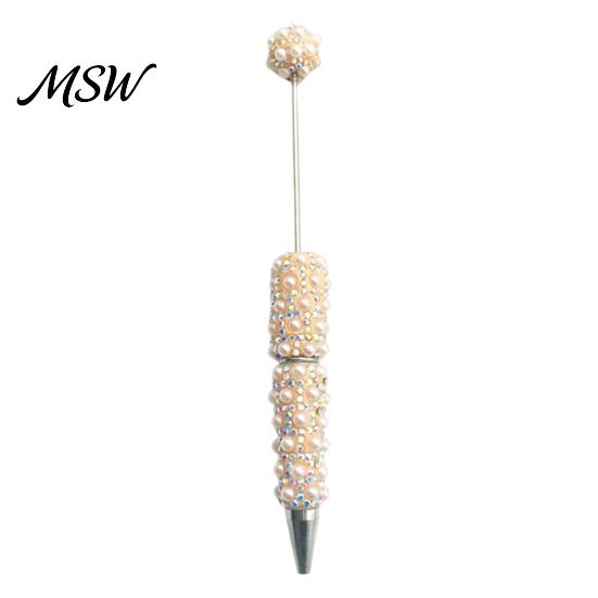 Stationery for Crafts DIY Beadable Pen, Rhinestone Faux Pearl Ballpoint Fancy Glitter Customizable Writing Pen Crafting, Student Office Tools Beaded