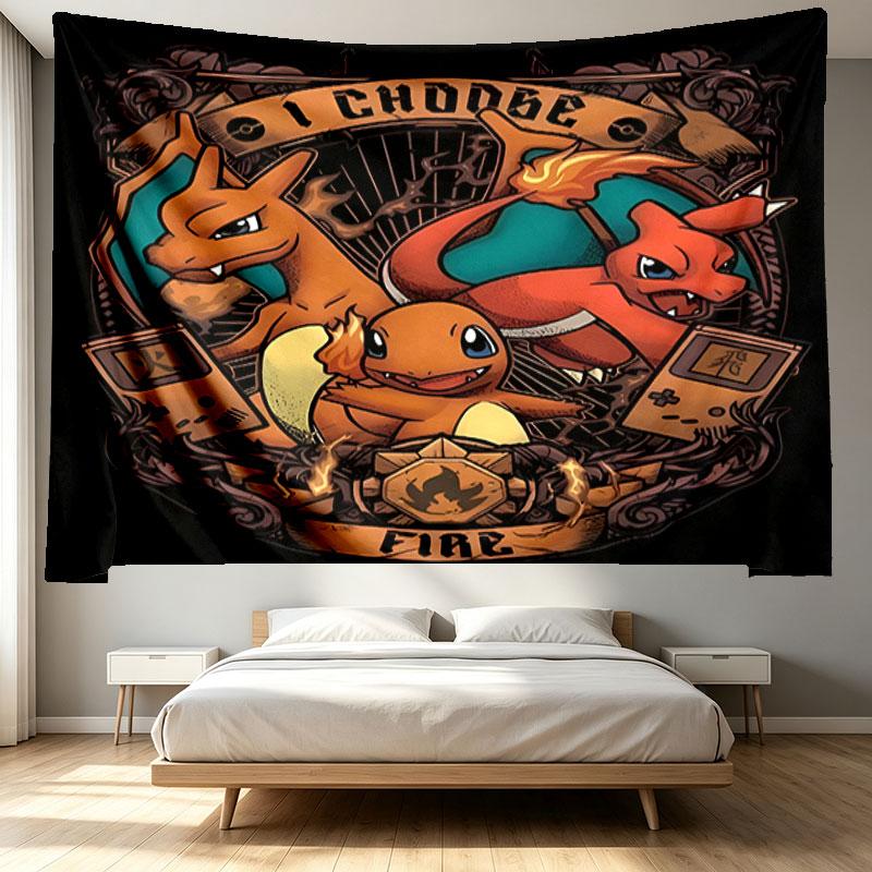 Charizard VS Blastoise Print Tapestry - Portable Wall Decor Cloth, for Home, Dorm, Travel, Bedroom, Living Room - Ideal Birthday Housewarming Gift