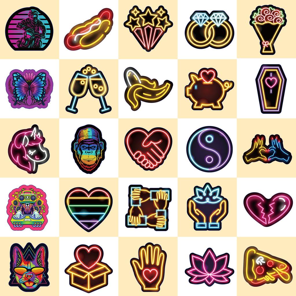 50 Новых Неоновых Огней Персонализированные Мультяшные Машины Компьютер Скейтборд Чемодан Граффити Наклейки