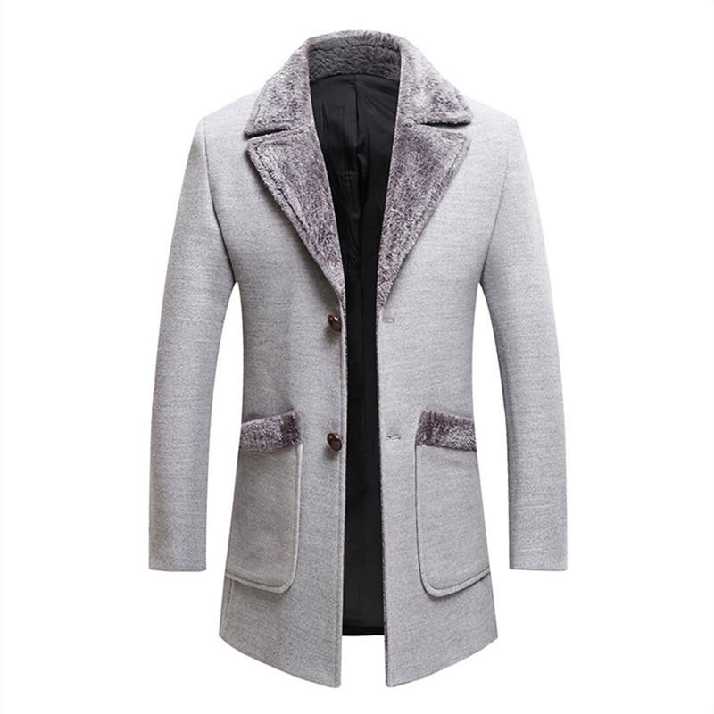 Autumn Winter Fashion Men's Outwear Single Breasted Thick Turn Down Collar Woolen Jacket Super Soft Male Trench Coats