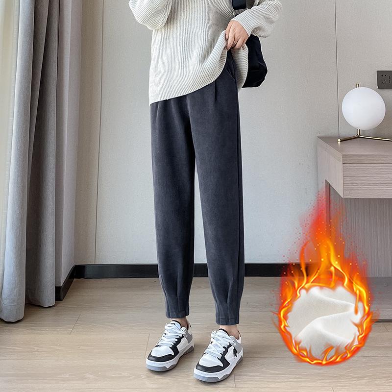 Женские большие размеры брюки-джоггеры гаремы с высокой талией - Весенне-осенние утягивающие флисовые брюки с манжетами