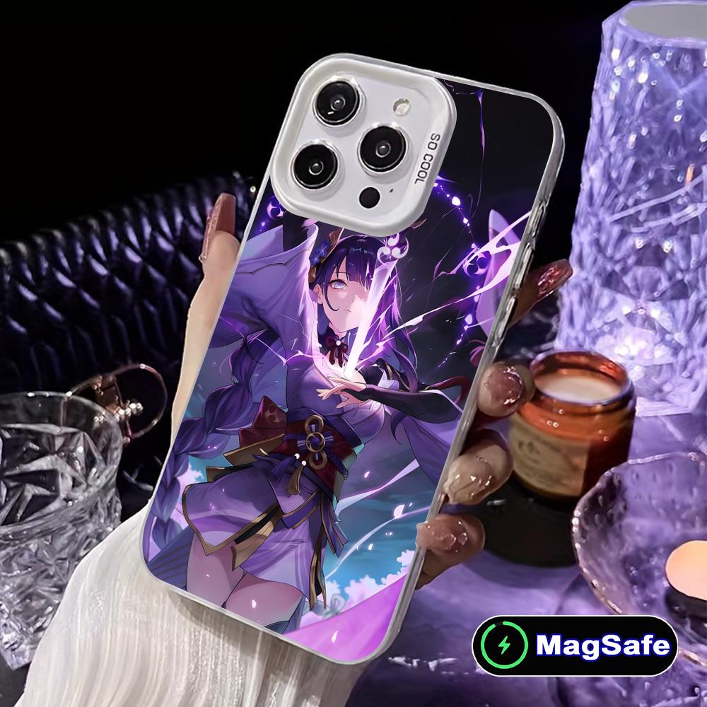 Game GI Raiden Shogun White Translucent MagSafe Mobile Phone Case for iPhone 17 16 15 14 13 12 11 X XR XS 8 7 Air Pro Max Plus