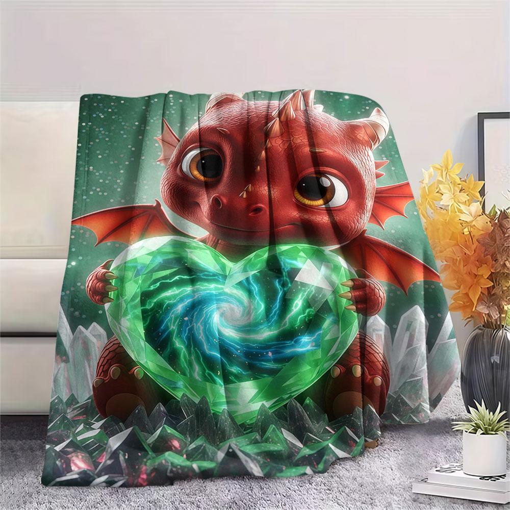 1Pc LovingDragon Print Flannel Blanket, High quality Comfortable for All Seasons, Home Decor, Warmth and Comfort, Perfect for Christmas Gifts