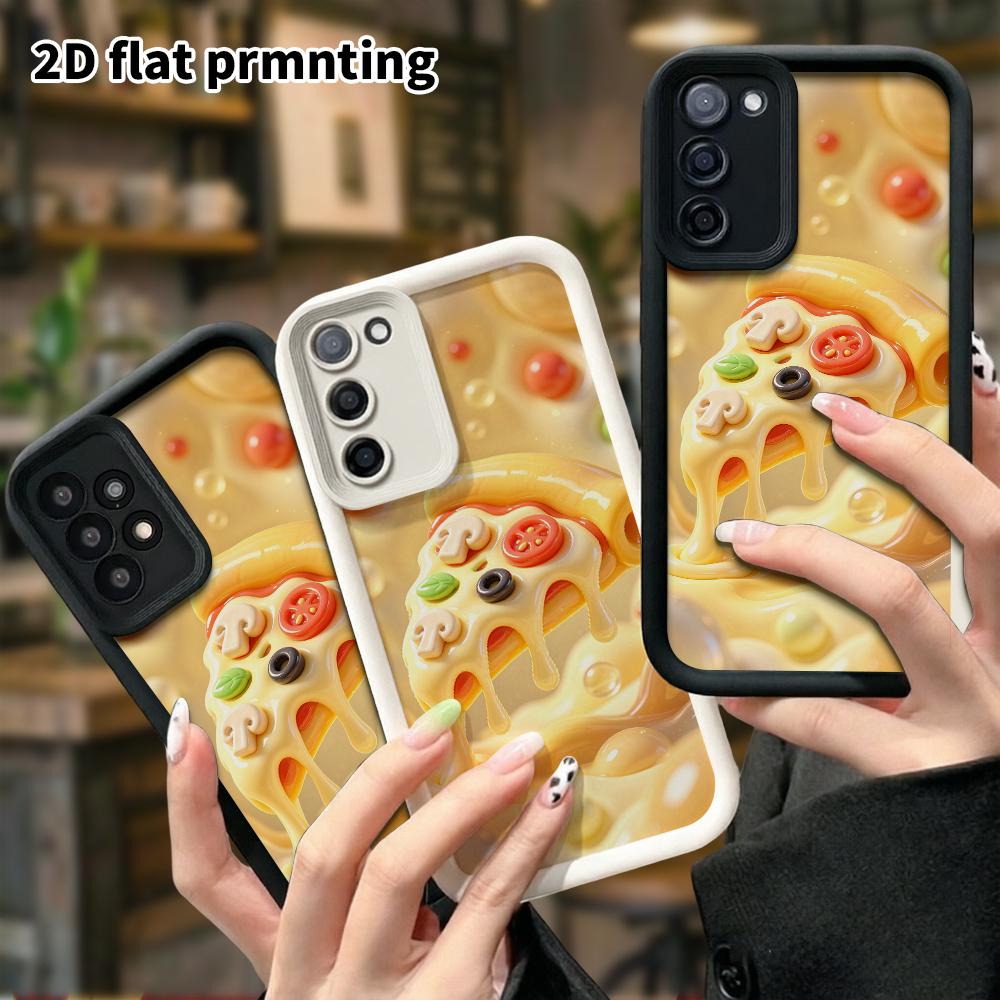Phone Case: 2D flat design suitable for Samsung Galaxy A34 A35 M05 M06 S20 S22 S21 FE Plus 5G protective case, cheese pizza slice, perfect Christmas a