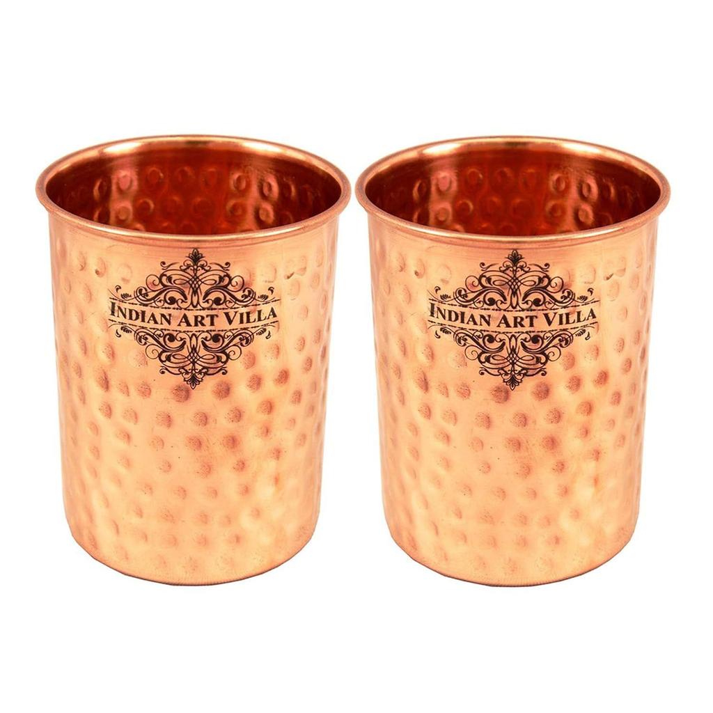 Набор медной посуды ручной работы, кованый дизайн, 1 бутылка и 2 стакана с подарочной коробкой, подарок на Дивали, бутылка - 750 мл и стакан - 300 мл