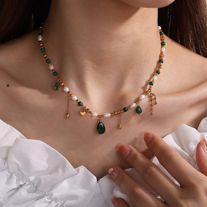 High-end zircon natural stone pearl necklace - unique design choker