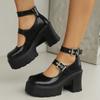 Fashion Gothic Chunky Platform Pumps for Women Super High Heels Ankle Strap Mary Jane Shoes Woman Patent Leather Thick Heel Pumps Ladies